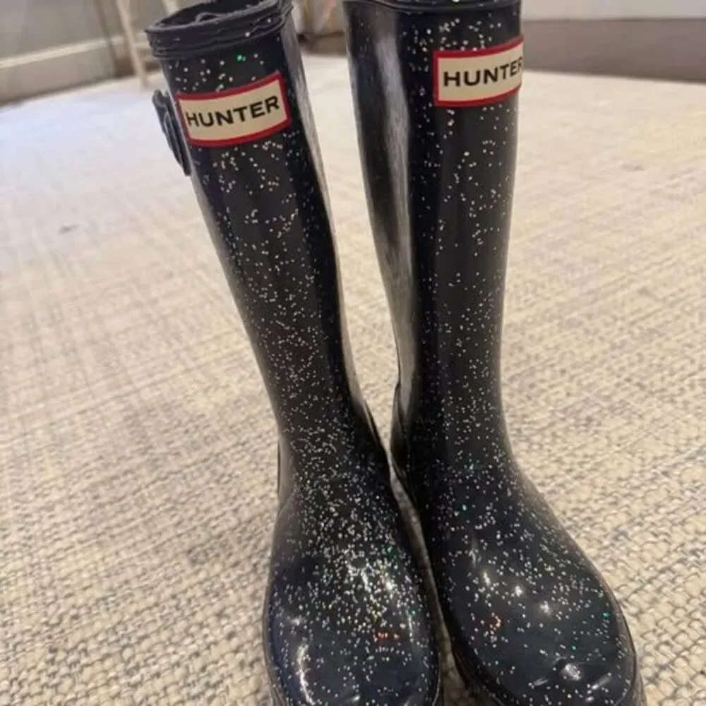Hunter Original Kids Giant Glitter Boots Girls Size 4 Navy